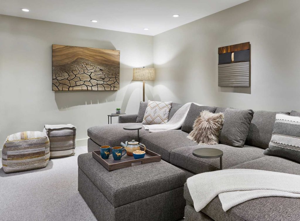 A gray and white luxury living room