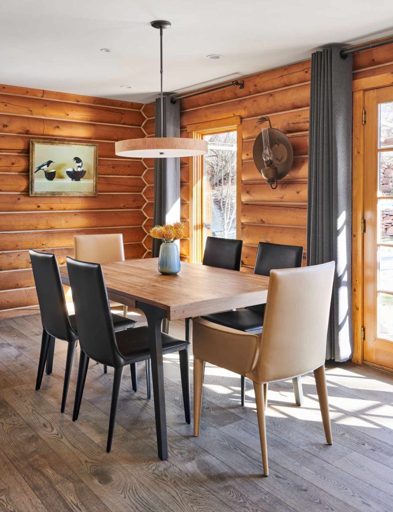 An upscale log cabin dining room