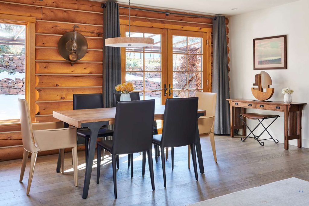 A log cabin dining area