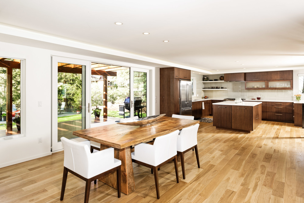 An open floor plan area containing the kitchen and dining rooms