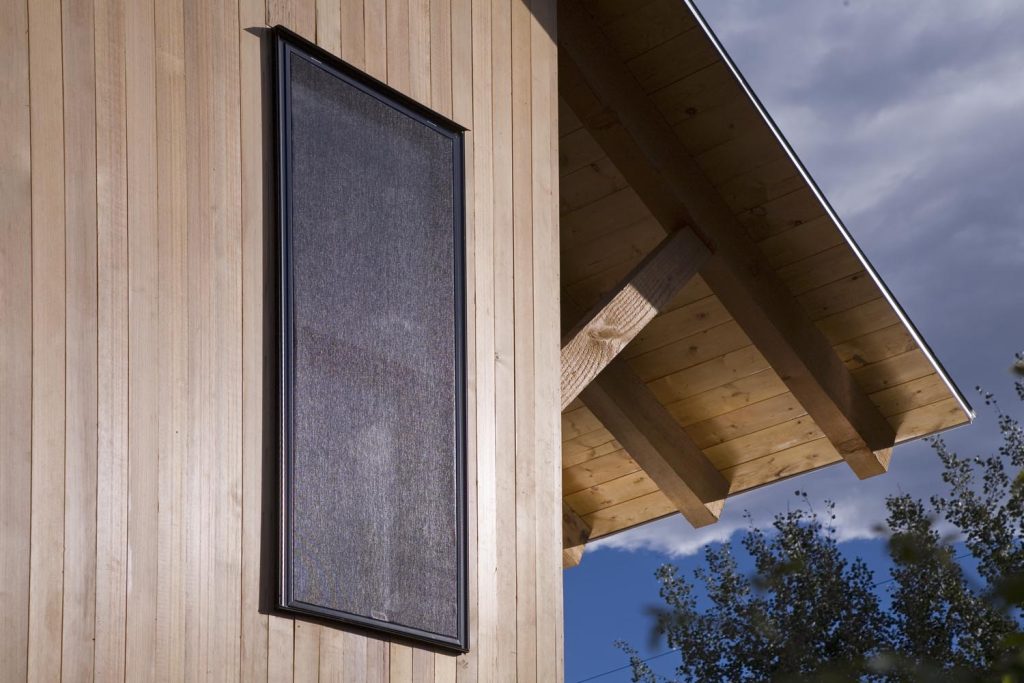 A close-up of a screened-in window