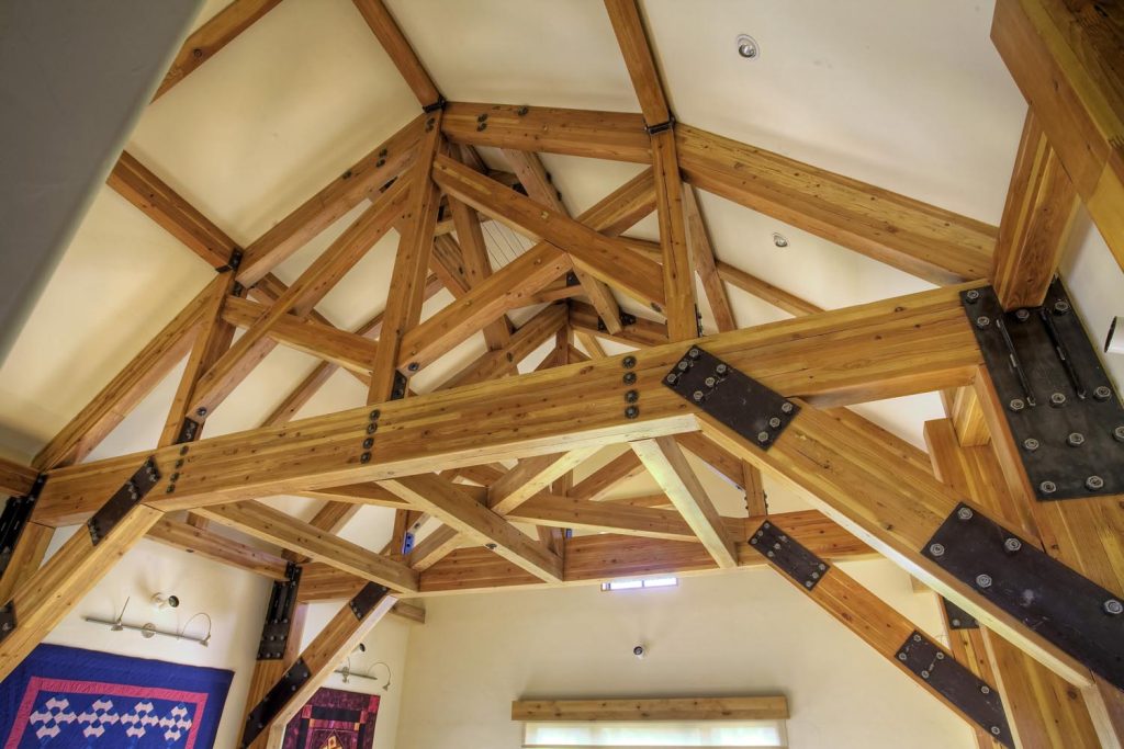 Wooden beams supporting a ceiling