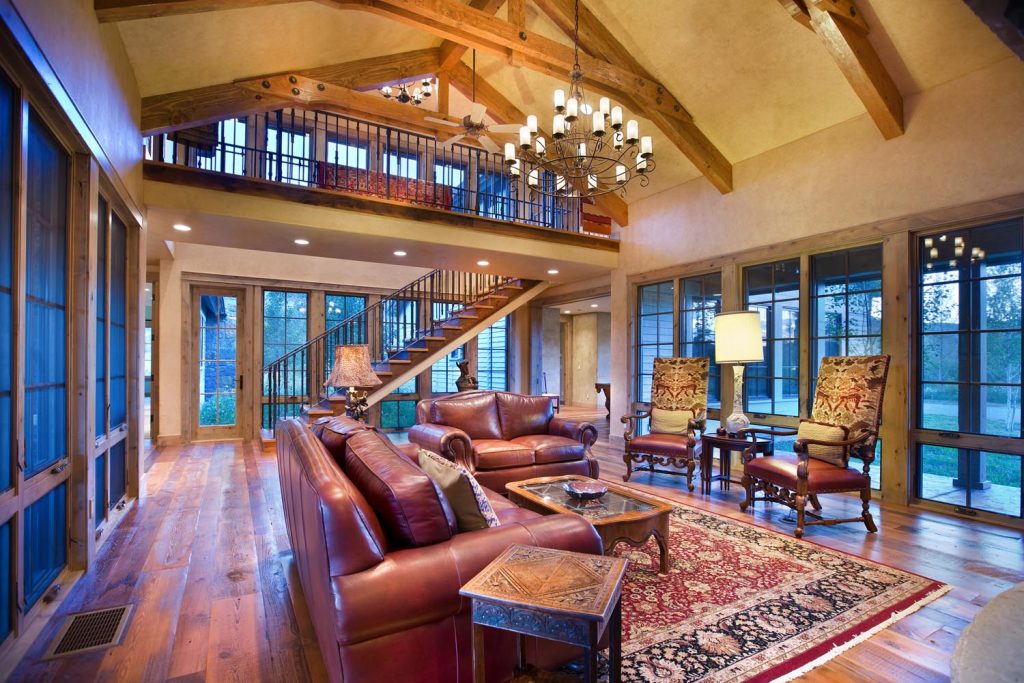 A luxury living room with two stories