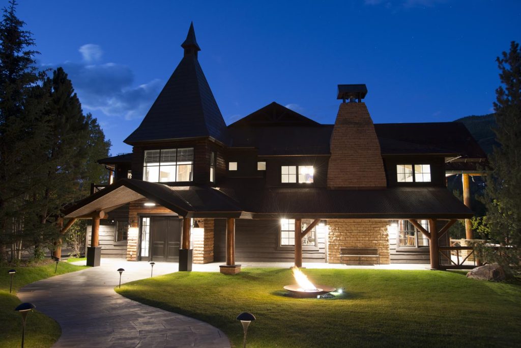 A unique modern cottage at night