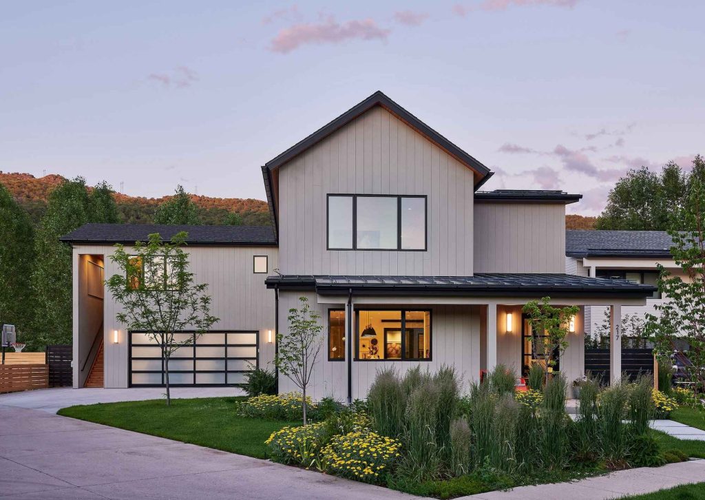 The front yard of a beautiful custom home.